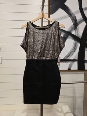 XOXO Metallic Gold and Black Mini Dress